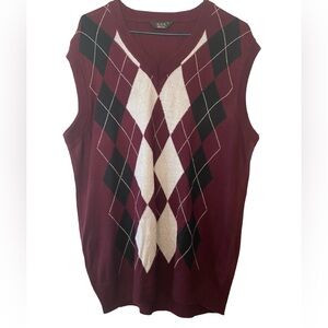 Men’s Casual V-Neck Sleeveless Argyle Knit Sweater Vest Burgundy Size Me…